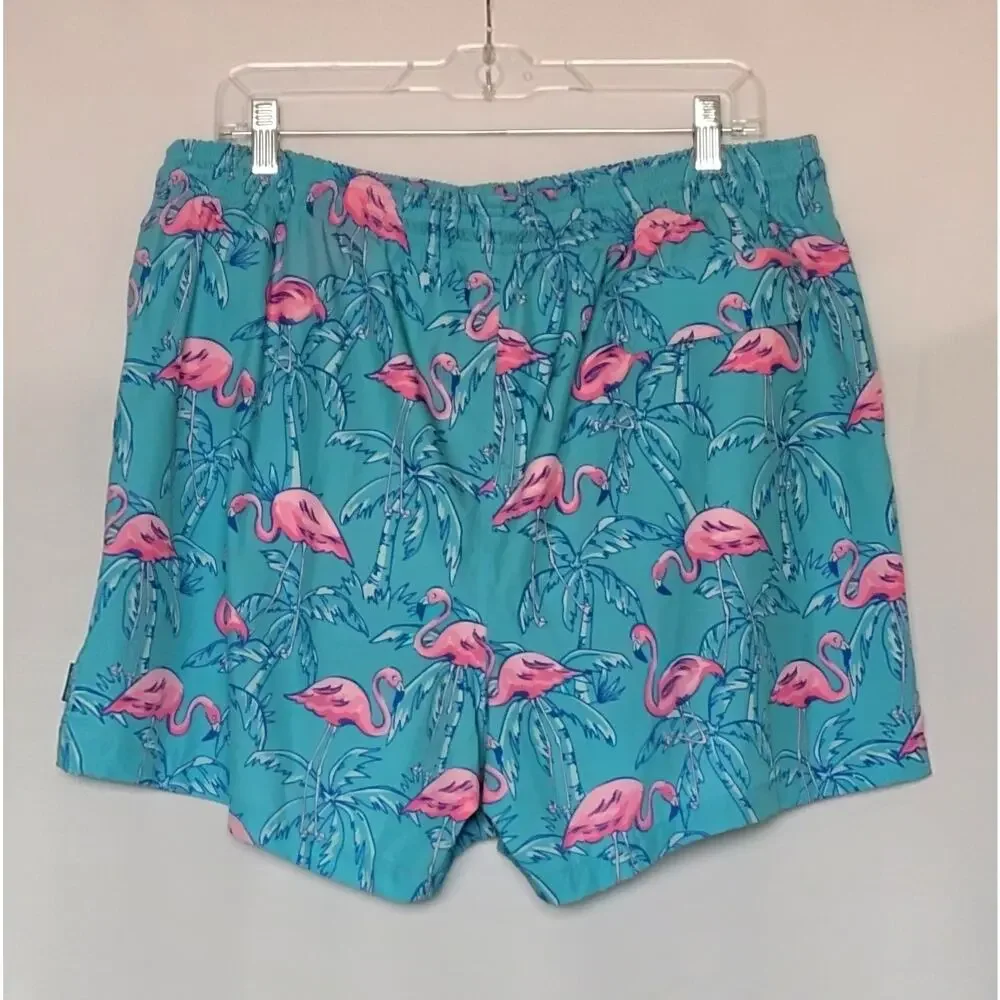 Hot Coals Mens Lined Board Shorts or Swim Trunks Tropical Teal Flamingos Sz: XL